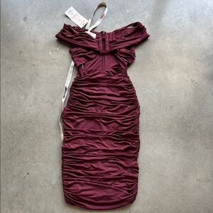 House of CB burgundy Ruched  Bodycon Dress